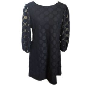 Style & Co. Long sleeved partially sheer black dot mini dress, size M